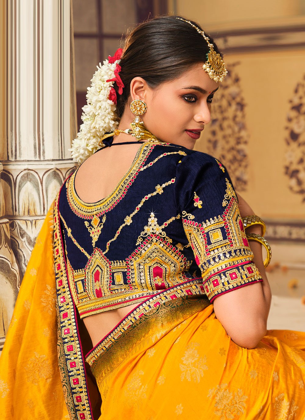 Classic Fancy Fabric Yellow Embroidered Saree