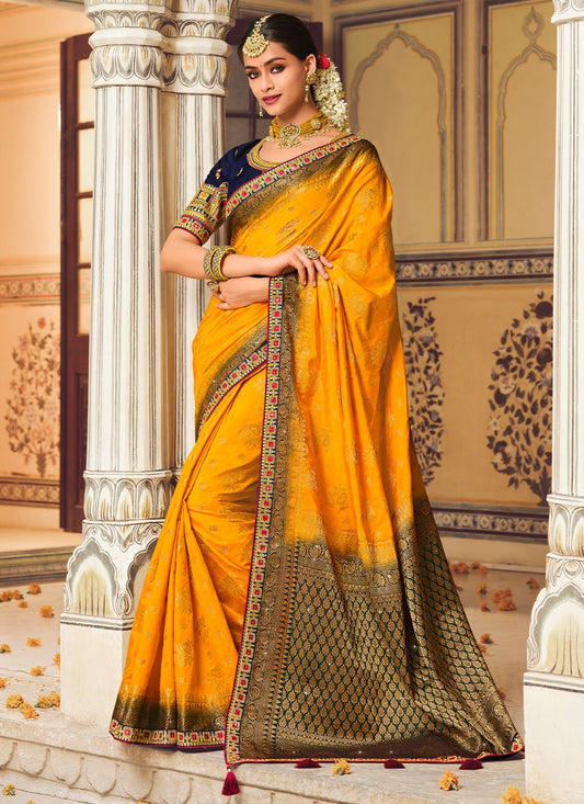 Classic Fancy Fabric Yellow Embroidered Saree
