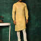 Kurta Pyjama Cotton Yellow Fancy Work Mens