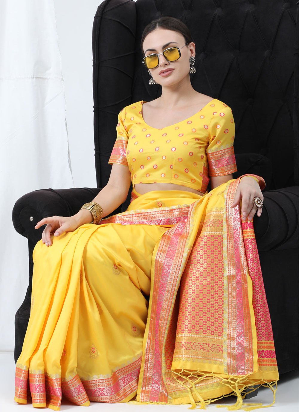 Classic Banarasi Silk Yellow Weaving Saree