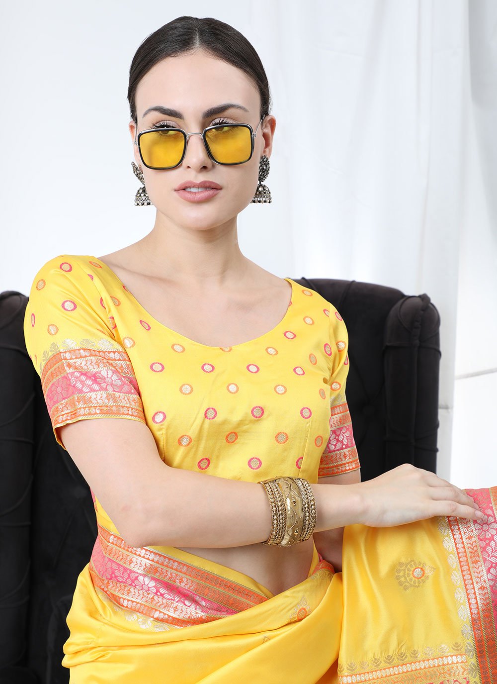 Classic Banarasi Silk Yellow Weaving Saree