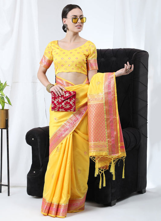 Classic Banarasi Silk Yellow Weaving Saree