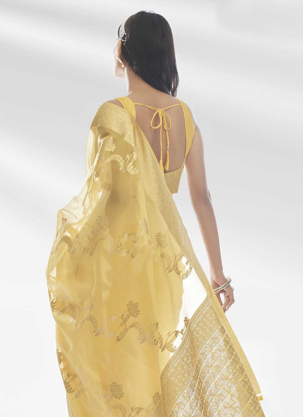 Classic Organza Yellow Woven Saree