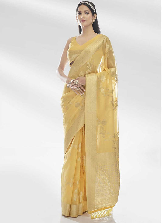 Classic Organza Yellow Woven Saree