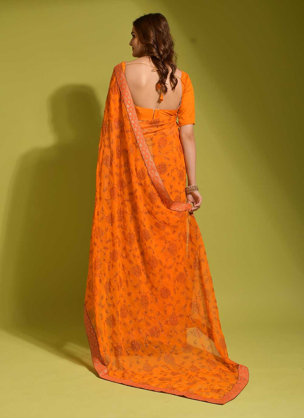 Classic Chiffon Yellow Print Saree