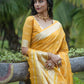 Contemporary Organza Silk Yellow Strips Print Saree