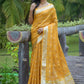 Contemporary Organza Silk Yellow Strips Print Saree