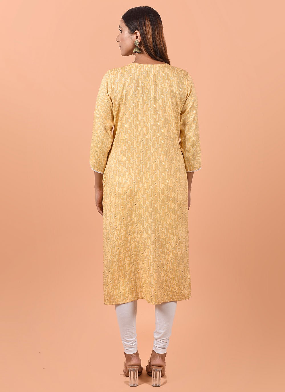 Designer Kurti Cotton Yellow Print Kurtis