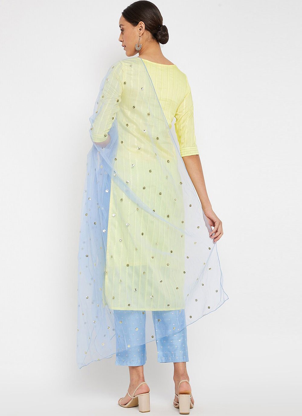Pant Style Suit Silk Yellow Strips Print Salwar Kameez