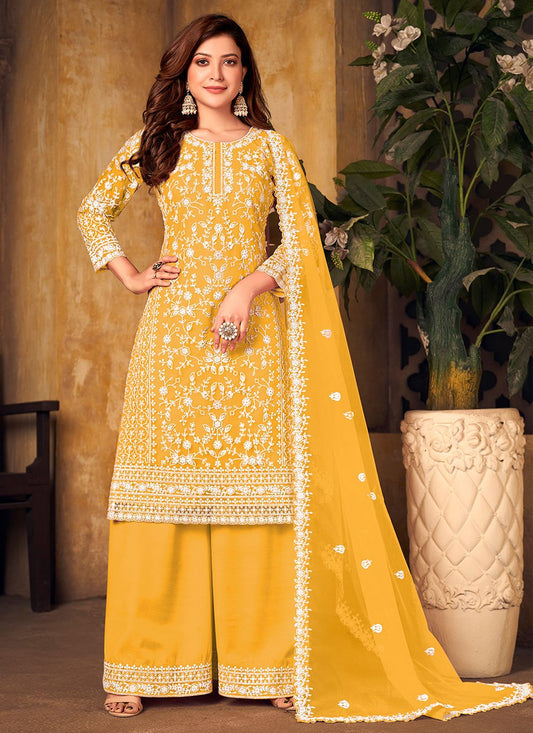 Salwar Suit Net Yellow Cord Work Salwar Kameez