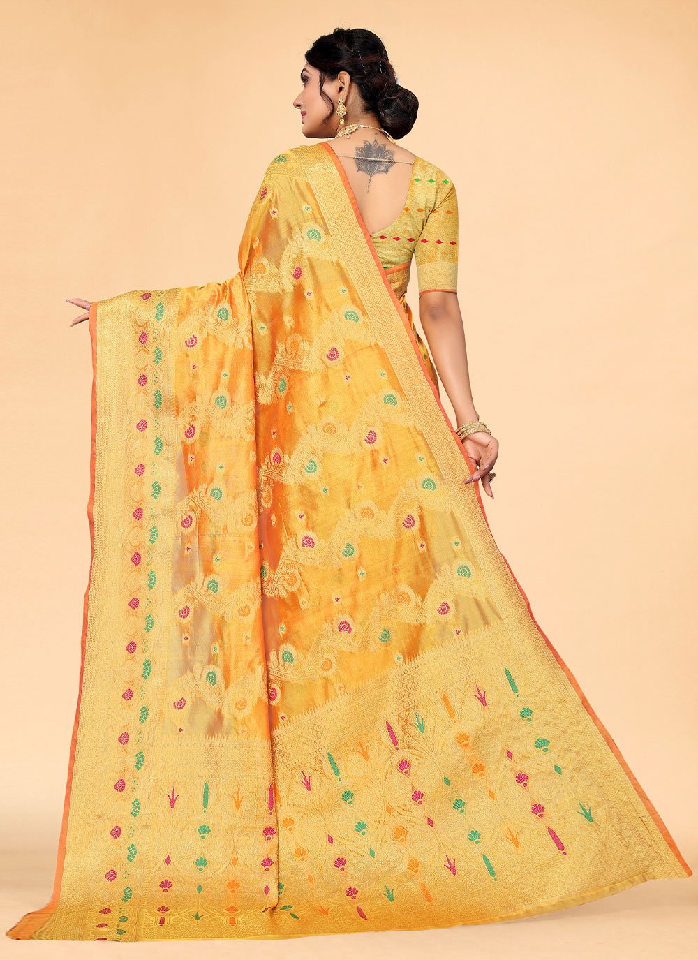 Classic Organza Yellow Woven Saree