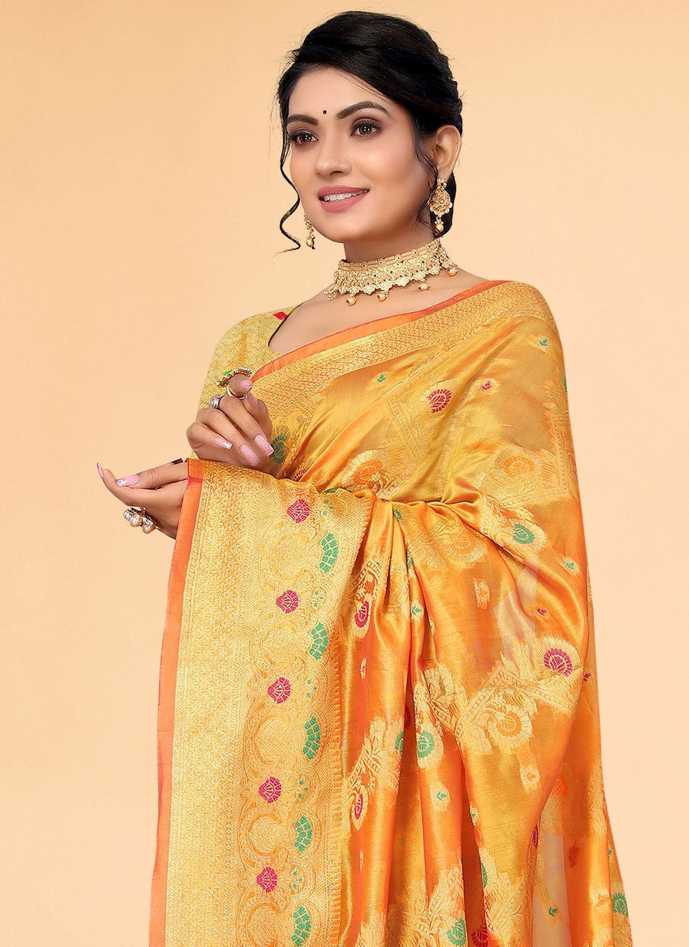 Classic Organza Yellow Woven Saree