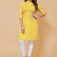 Designer Kurti Faux Crepe Yellow Floral Patch Kurtis