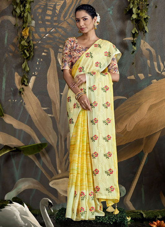 Classic Foil Yellow Embroidered Saree