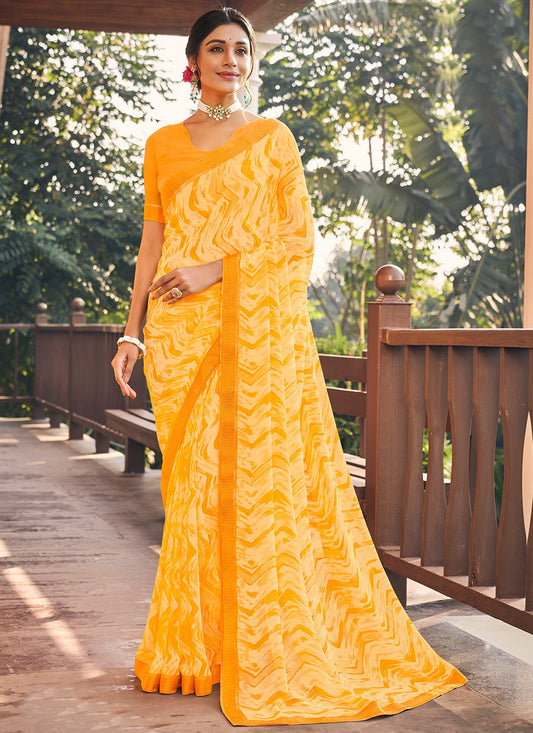 Contemporary Designer Georgette Yellow Patch Border Saree