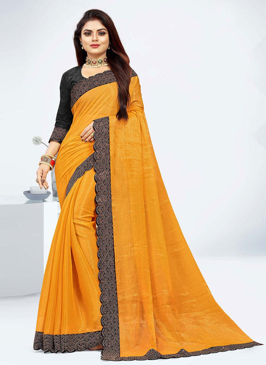 Designer Georgette Yellow Lace Saree