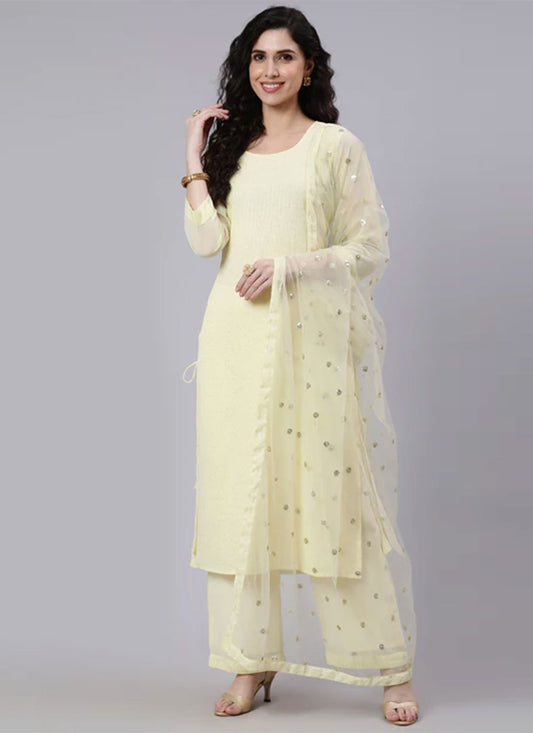 Salwar Suit Georgette Yellow Embroidered Salwar Kameez