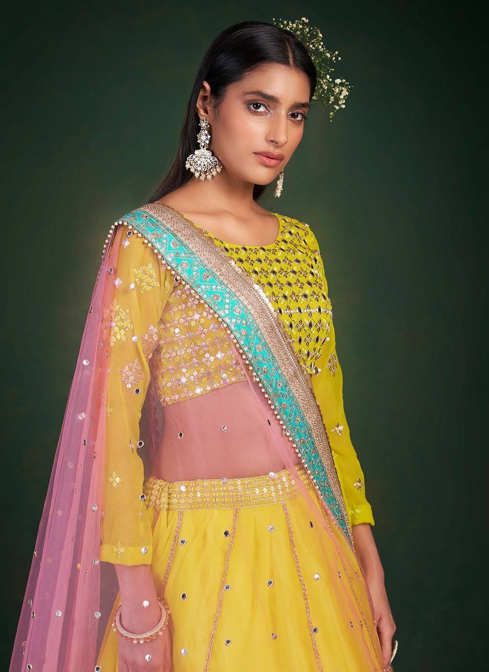 Lehenga Choli Georgette Yellow Sequins Lehenga Choli