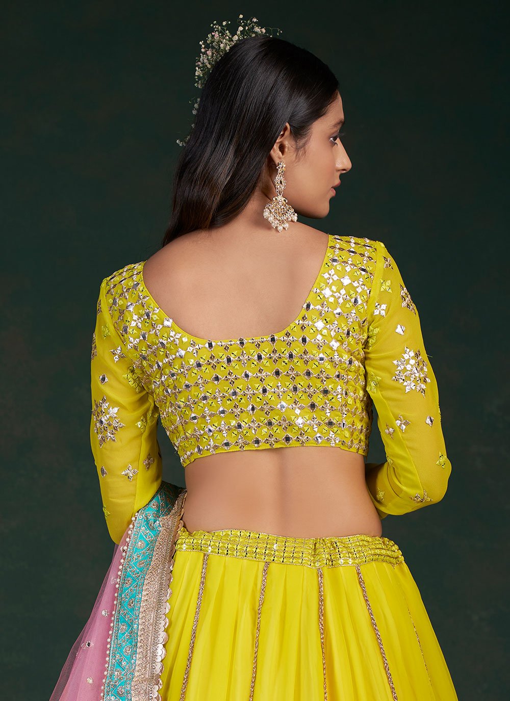 Lehenga Choli Georgette Yellow Sequins Lehenga Choli