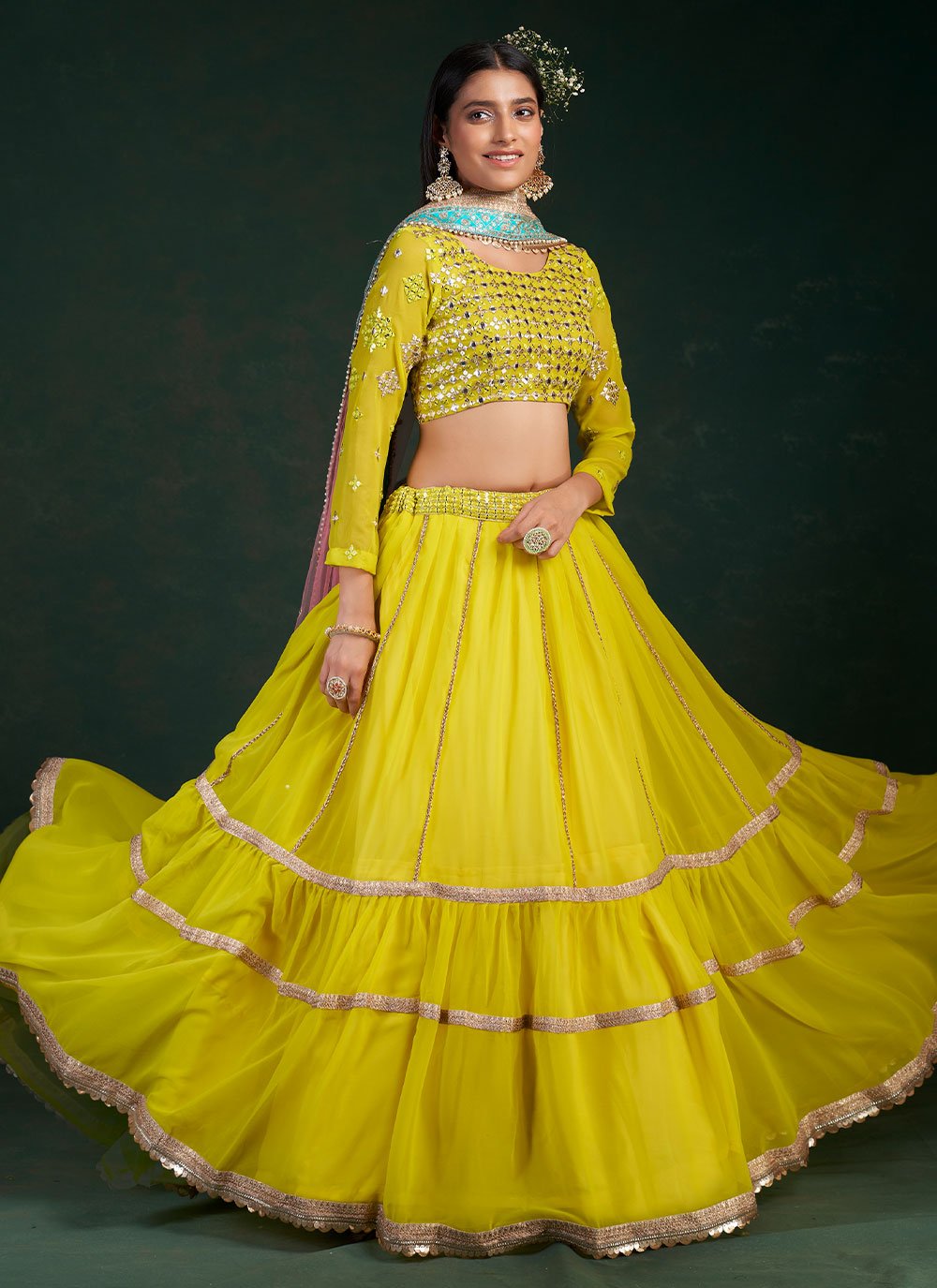 Lehenga Choli Georgette Yellow Sequins Lehenga Choli