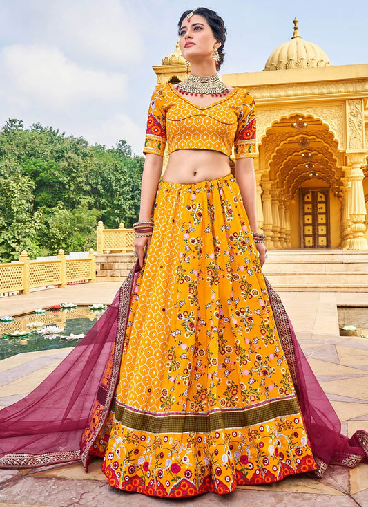 A Line Lehenga Silk Yellow Gota Work Lehenga Choli