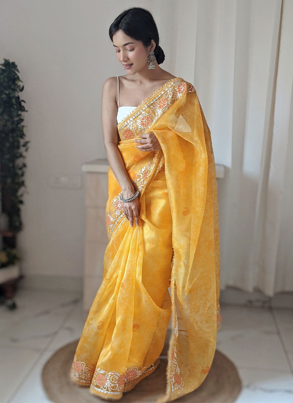 Classic Organza Yellow Digital Print Saree