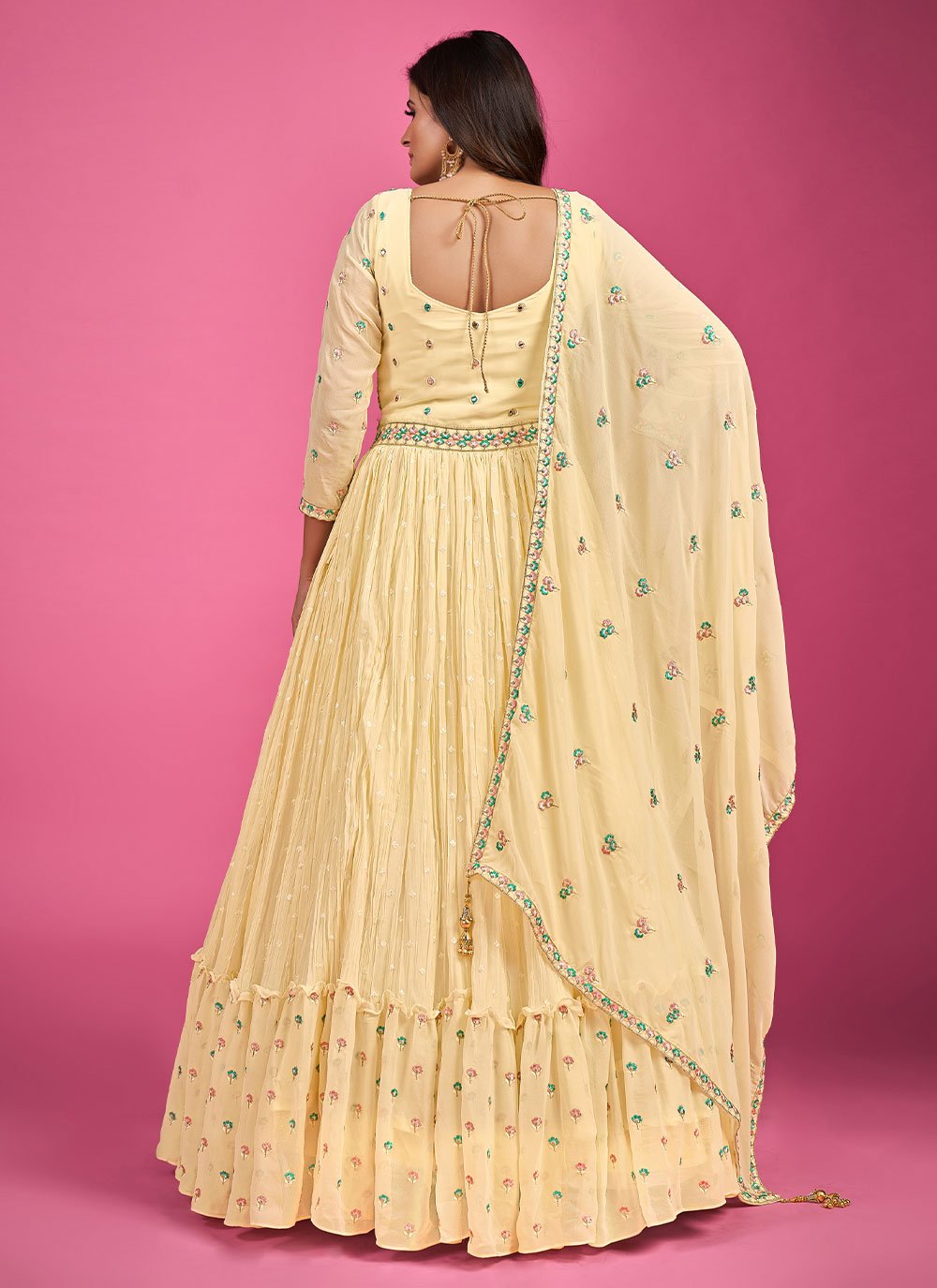 Gown Pure Georgette Yellow Mirror Gown