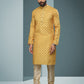 Kurta Pyjama Handloom Cotton Yellow Digital Print Mens
