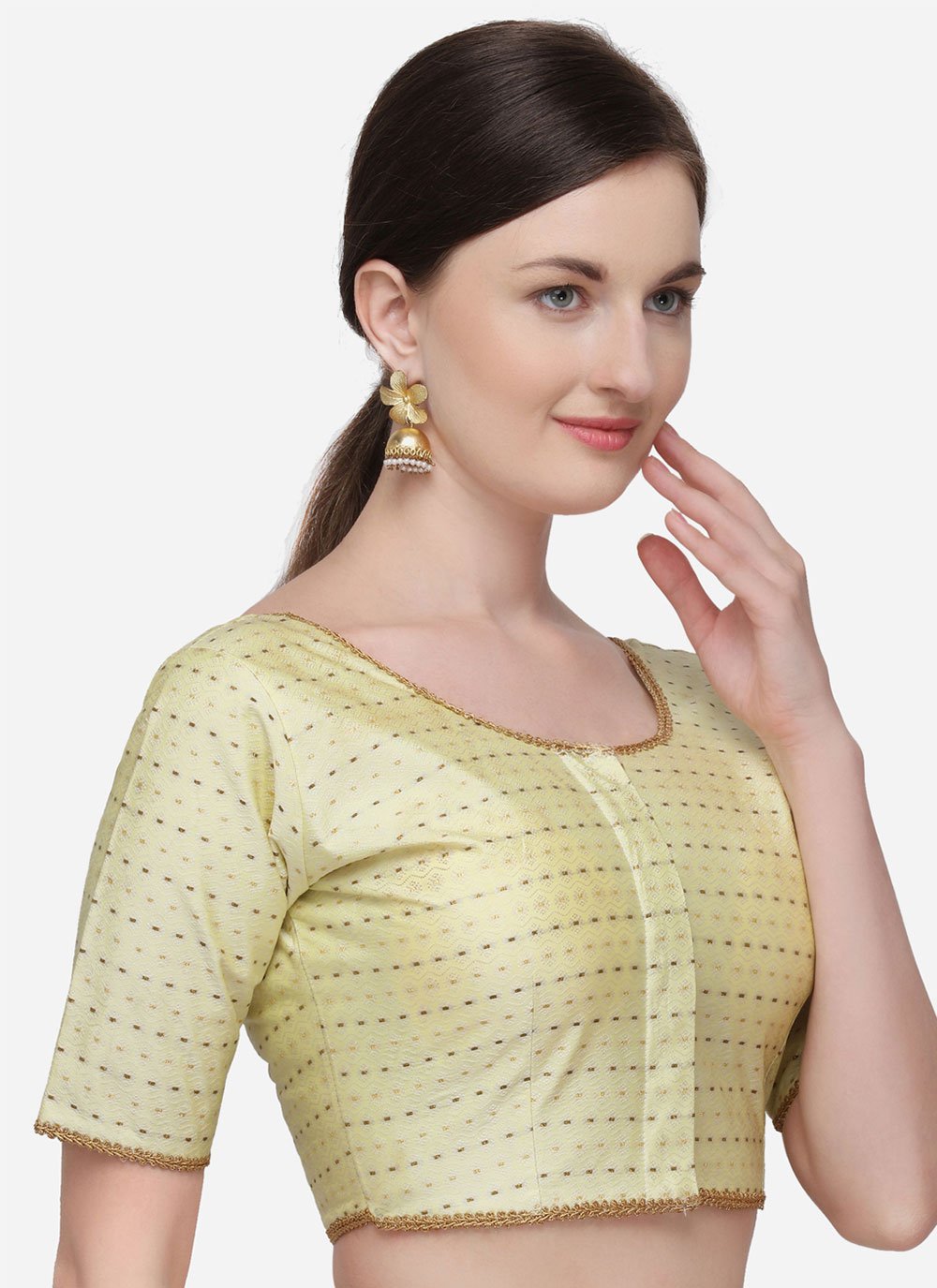 Designer Blouse Jacquard Yellow Embroidered Blouse