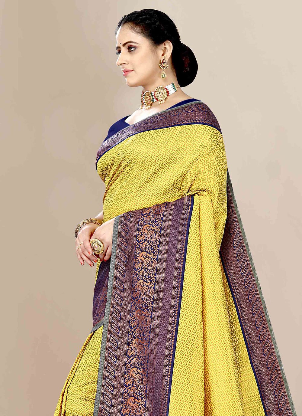 Classic Banarasi Silk Yellow Jacquard Work Saree