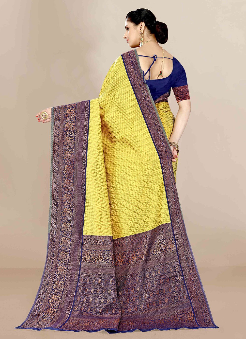 Classic Banarasi Silk Yellow Jacquard Work Saree