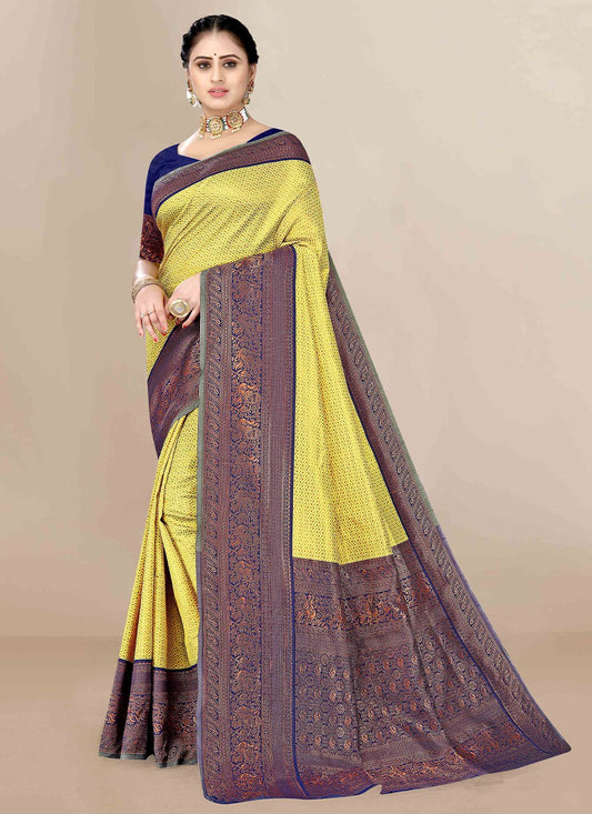 Classic Banarasi Silk Yellow Jacquard Work Saree