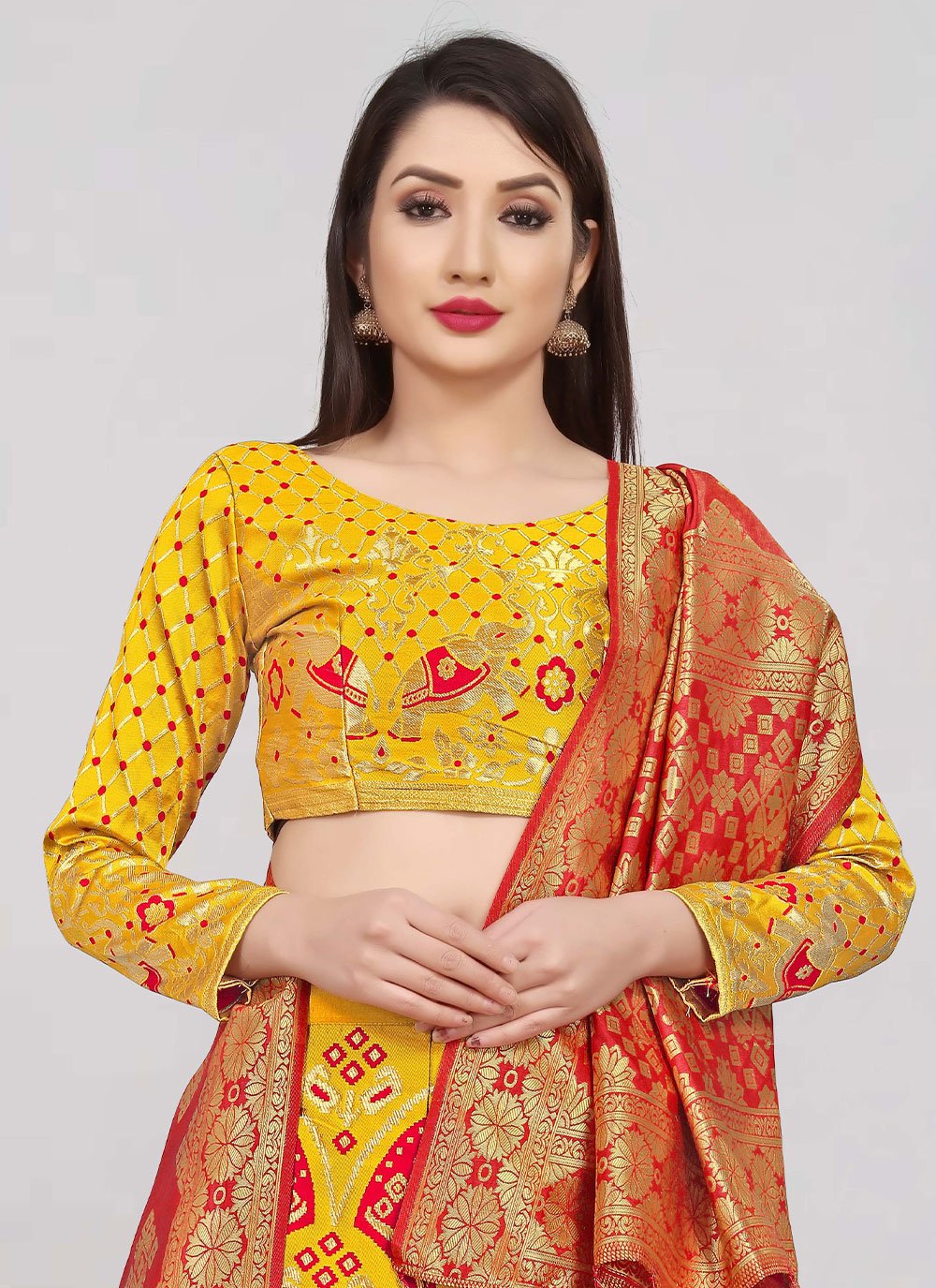 Lehenga Choli Banarasi Jacquard Silk Yellow Jacquard Work Lehenga Choli