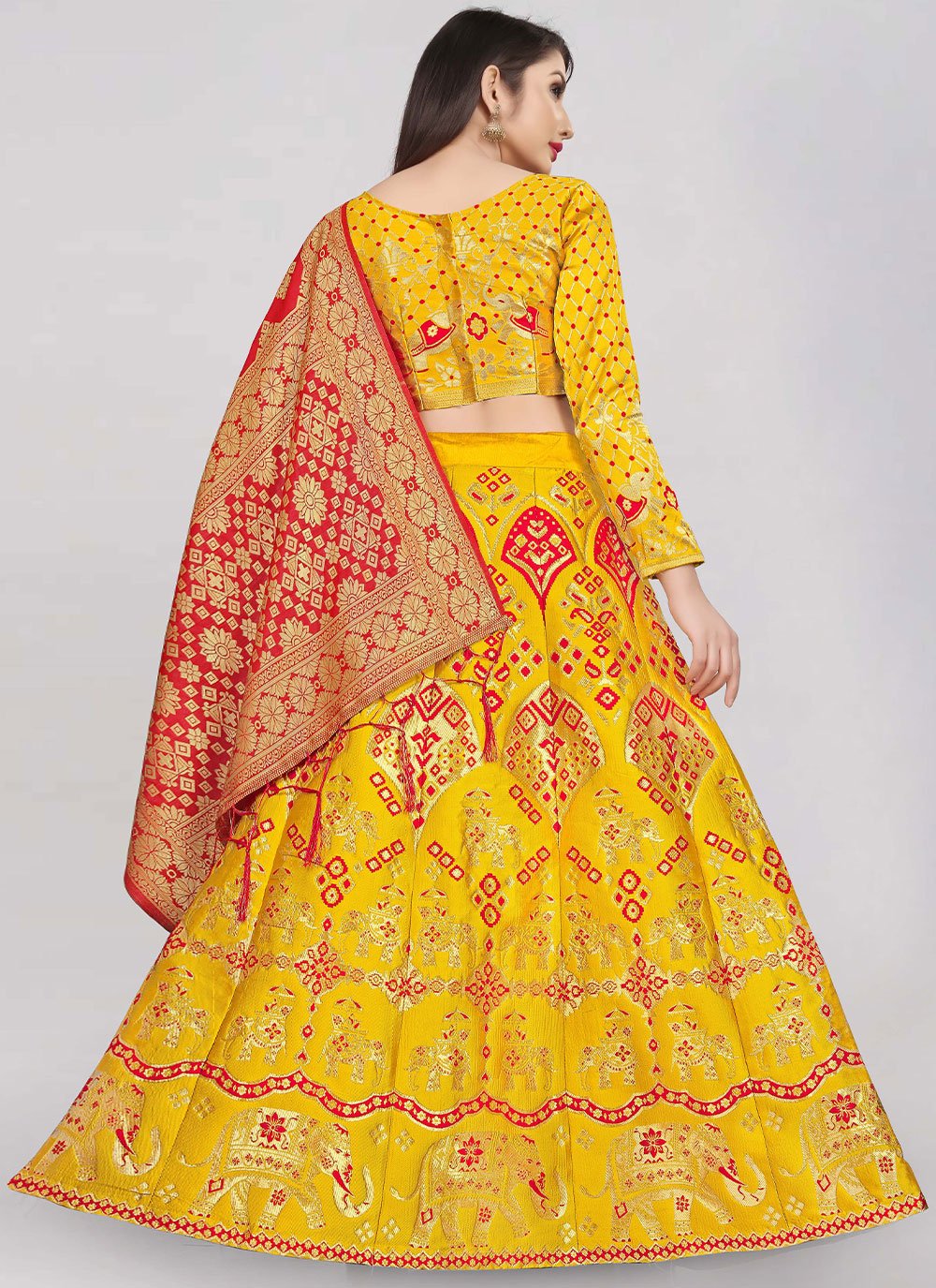 Lehenga Choli Banarasi Jacquard Silk Yellow Jacquard Work Lehenga Choli