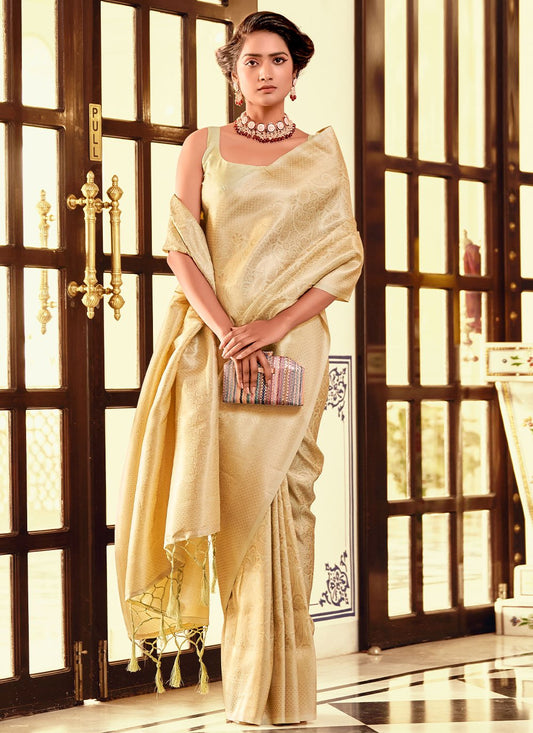 Contemporary Kanjivaram Silk Yellow Woven Saree