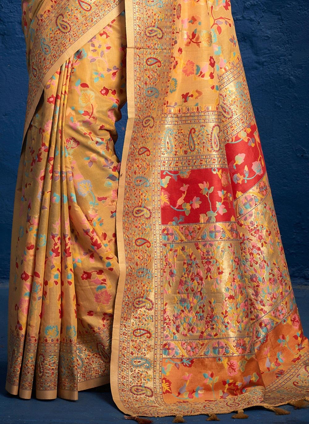 Traditional Saree Silk Yellow Kashmiri Saree