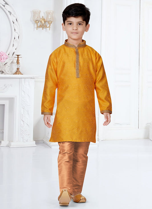 Kurta Pyjama Jacquard Yellow Lace Kids