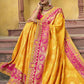 Designer Silk Yellow Embroidered Saree