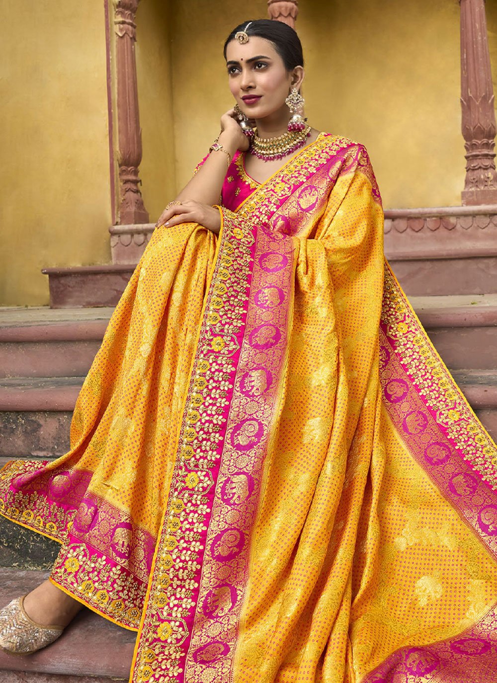 Designer Silk Yellow Embroidered Saree