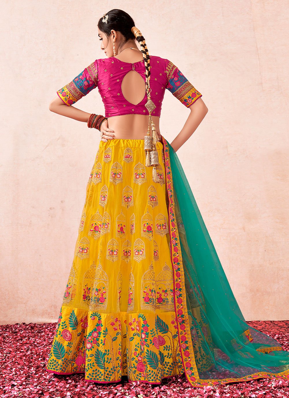 Lehenga Choli Net Yellow Embroidered Lehenga Choli