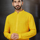 Kurta Pyjama Rayon Yellow Embroidered Mens