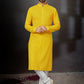 Kurta Pyjama Rayon Yellow Embroidered Mens