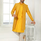 Indo Western Art Silk Yellow Machine Embroidery Mens