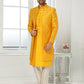 Indo Western Art Silk Yellow Machine Embroidery Mens