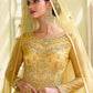 Floor Lenght Salwar Suit Net Yellow Embroidered Salwar Kameez