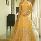 Floor Lenght Salwar Suit Net Yellow Embroidered Salwar Kameez