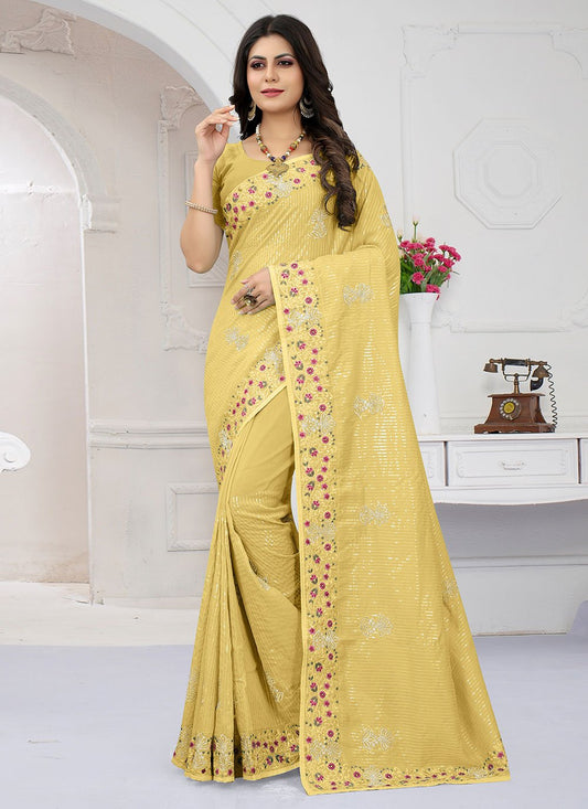 Classic Organza Yellow Embroidered Saree