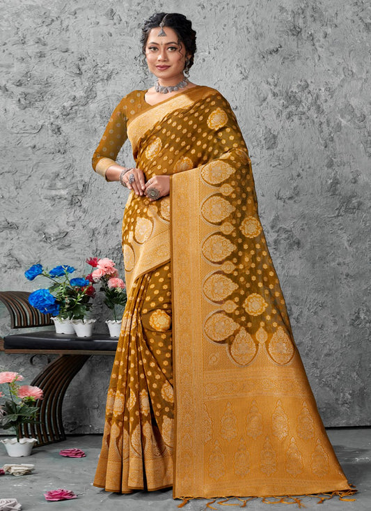 Classic Organza Yellow Embroidered Saree