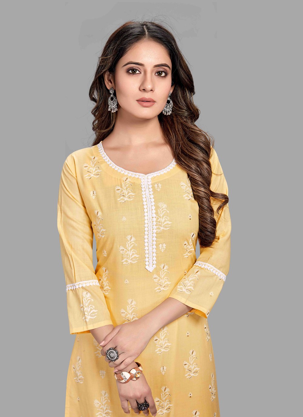 Pant Style Suit Blended Cotton Yellow Block Print Salwar Kameez