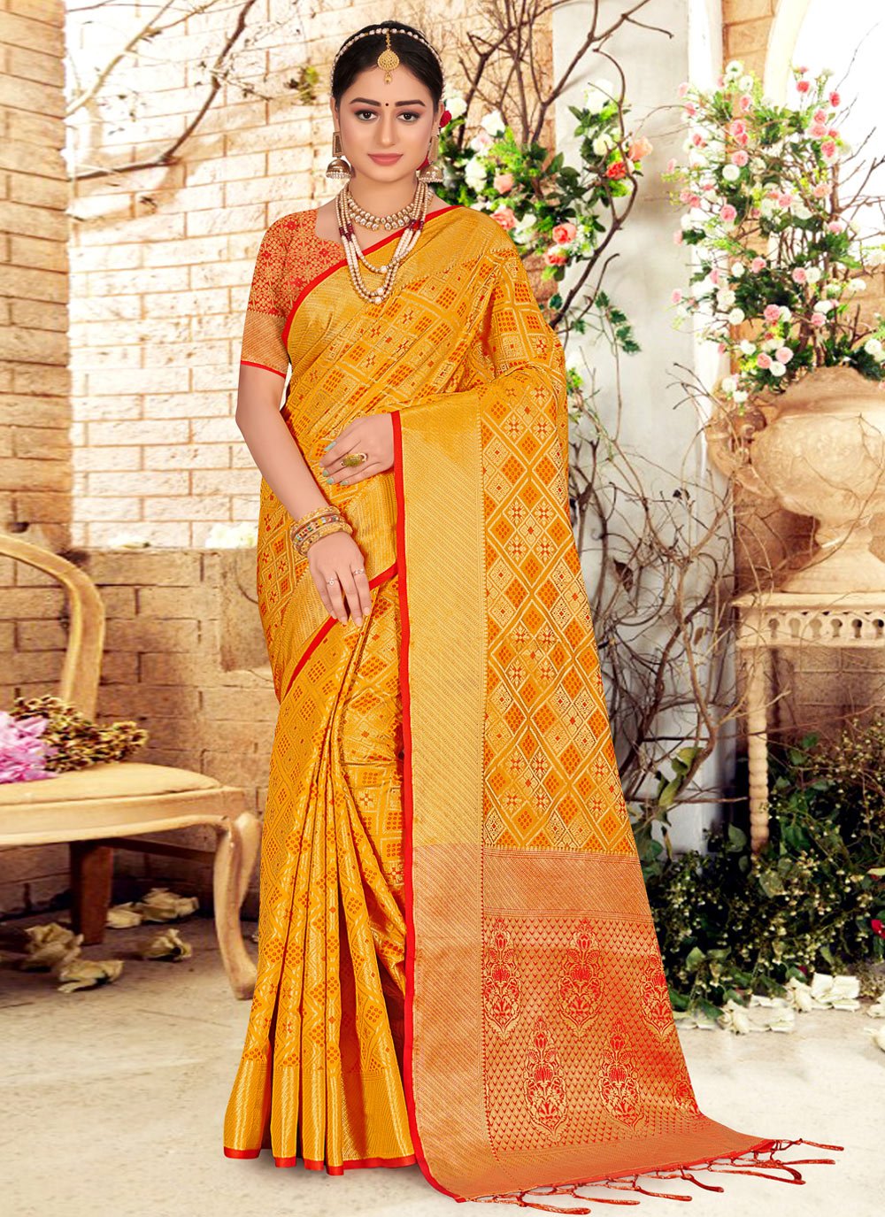 Traditional Saree Silk Yellow Weaving Saree